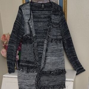Fringe Black & Gray Fringed Cardigan Size Large Bohemian Whymsigoth Dark Romance